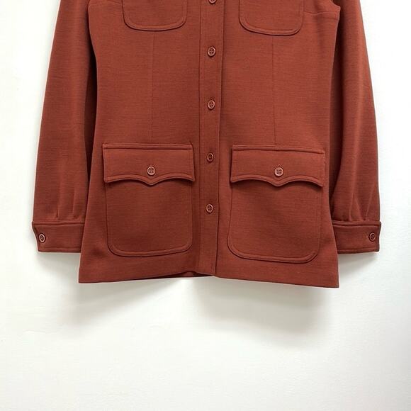 Vintage Wool Western Chore Jacket Patch Pockets Point Collar 70s Retro Rust - S - Picture 5 of 12